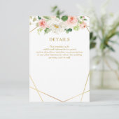 roze blush bloemenbruiloft details kaart (Staand voorkant)