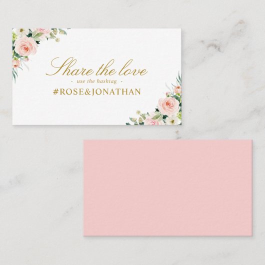 roze blush bloemenbruiloft hashtag kaart visitekaartje (Voorkant / Achterkant)