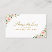 roze blush bloemenbruiloft hashtag kaart visitekaartje (Voorkant)