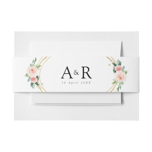 roze blush bloemenbuik band uitnodigingen wikkel (Voorkant Voorbeeld)