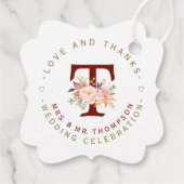 Roze Blush Bloemend Monogram Cirkelvormig Huwelijk Bedankjes Labels (Achterkant)