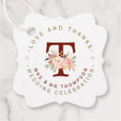 Roze Blush Bloemend Monogram Cirkelvormig Huwelijk Bedankjes Labels (Voorkant)