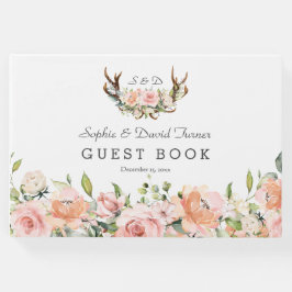 Roze Blush Bloemengewei Monogram Bruiloft Gastenboek