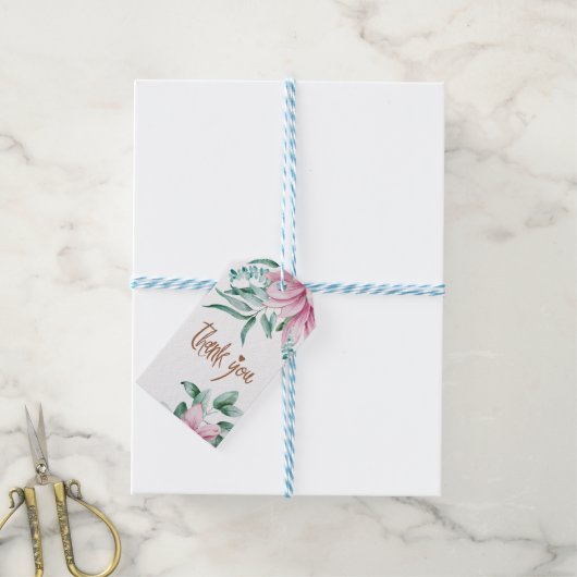 Roze blush bloemenkoper vrijgezellenfeest dank u cadeaulabel (Met Touw)