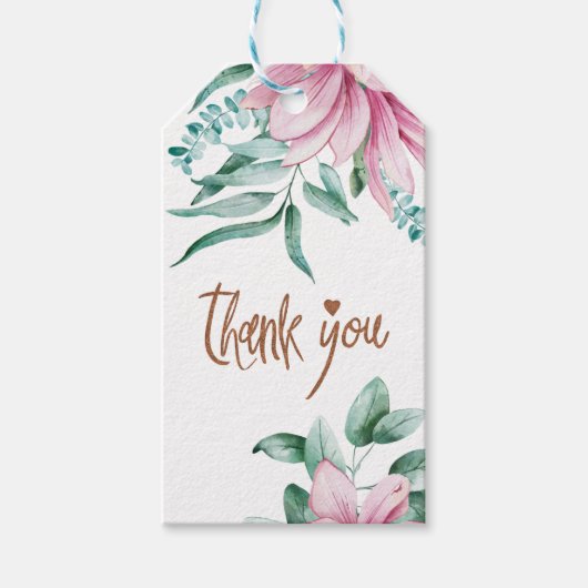 Roze blush bloemenkoper vrijgezellenfeest dank u cadeaulabel (Voorkant)