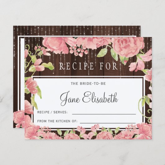 Roze blush bloemenrustieke bruid om receptkaart te (Voorkant / Achterkant)