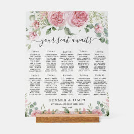 Roze Blush Bloemige Bloemen Trouwstoelindeling Acryl Bord