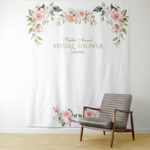 Roze Blush Bloemige Bruiloftsshower Fotorekwisiet Wandkleed