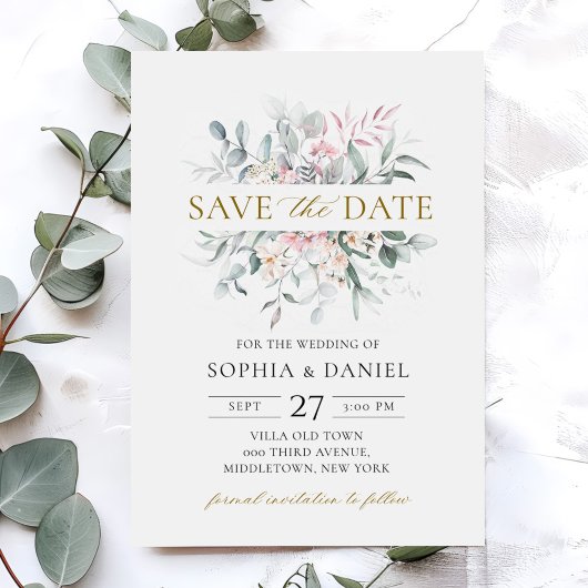 Roze Blush Bloemige Eucalyptus Botanische Trouw Save The Date