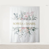 Roze Blush Bloemige Eucalyptus Botanische Trouw  Wandkleed (Voorkant)