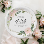 Roze Blush Bloemige Geometrische Bruidsdouche Papieren Bordje