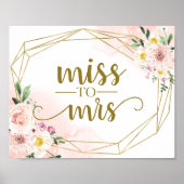 Roze Blush Bloemige Geometrische Miss To Mrs Bord Poster (Voorkant)