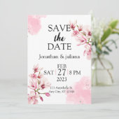 roze blush bloemige geometrische save the date kaa (Staand voorkant)