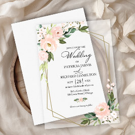 Roze Blush Bloemige Geometrische Trouwfeest Vellum Uitnodigingen