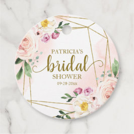 Roze Blush Bloemige Gouden Geometrische Bruidsdouc Bedankjes Labels