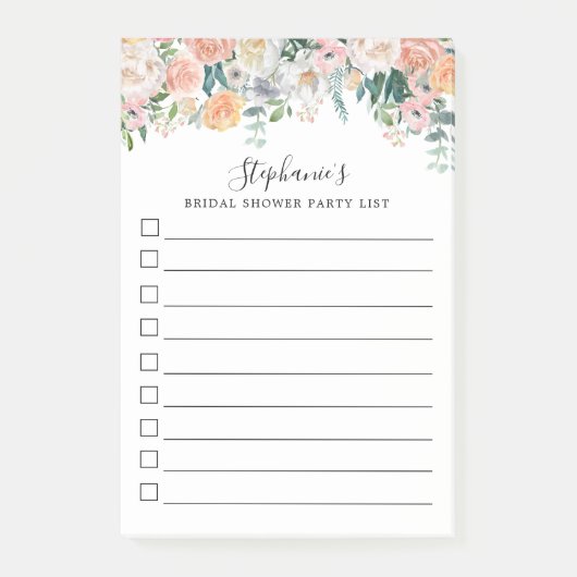 Roze Blush Bloemige Monogramme Lijnen Takenlijst  Post-it® Notes (Voorkant)