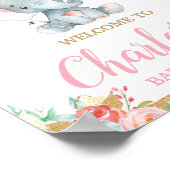 Roze Blush Bloemige Olifant Baby Shower Welkom Poster (Hoek)
