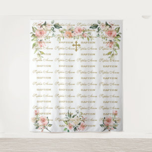 Roze Blush Bloemige Stap & Herhaal Doop Foto Prop Wandkleed