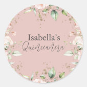 Roze Blush Bloemige Waterverf Glitter Quinceañera  Ronde Sticker (Voorkant)
