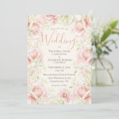 Roze Blush Bloemrijke Elegante Romantische Bruilof Kaart (Staand voorkant)