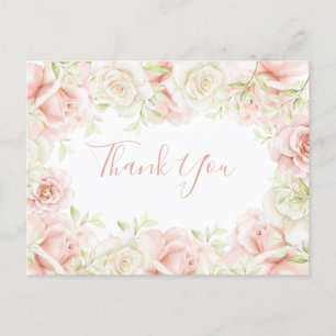 Roze Blush Bloemrijke Elegante Trouw Dank Je  Briefkaart