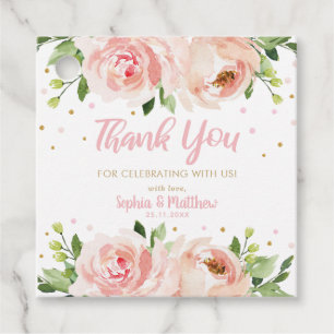 Roze Blush Bloemrozen Baby Shower Dank Je Bedankjes Labels