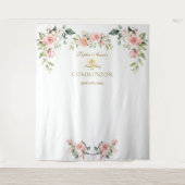 Roze Blush Bloemstuk Eerste Heilige Communie Foto  Wandkleed (Voorkant)