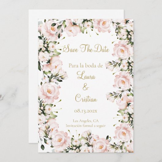 Roze blush bloesem bewaar de datum kaart (Voorkant / Achterkant)