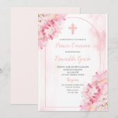 Roze blush bloesem eerste communie Uitnodiging (Voorkant / Achterkant)