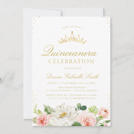 Roze blush bloesem Quinceanera uitnodiging (Voorkant)