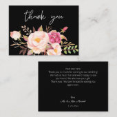 Roze Blush Bloom Floral - All Black Small Dank u Notitiekaartje (Voorkant / Achterkant)