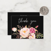 Roze Blush Bloom Floral - All Black Small Dank u Notitiekaartje (Voorkant / Achterkant in situ)