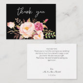 Roze Blush Bloom Floral - Zwart Wit Kleine Bedankt Notitiekaartje (Voorkant / Achterkant)