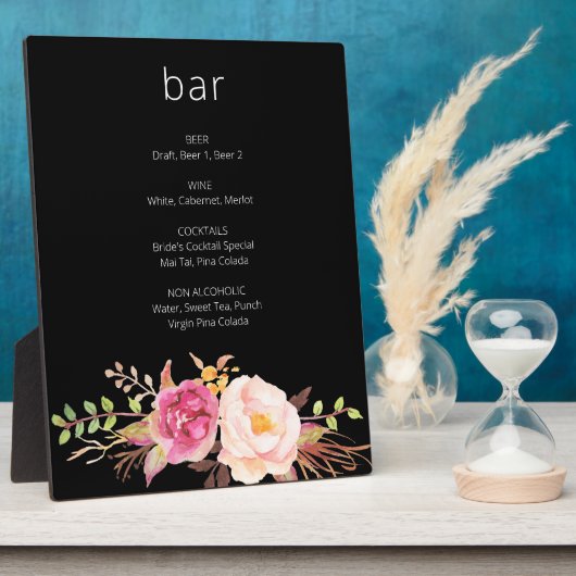 Roze Blush Blooming Floral Bar Easel Black Fotoplaat (Zijkant)
