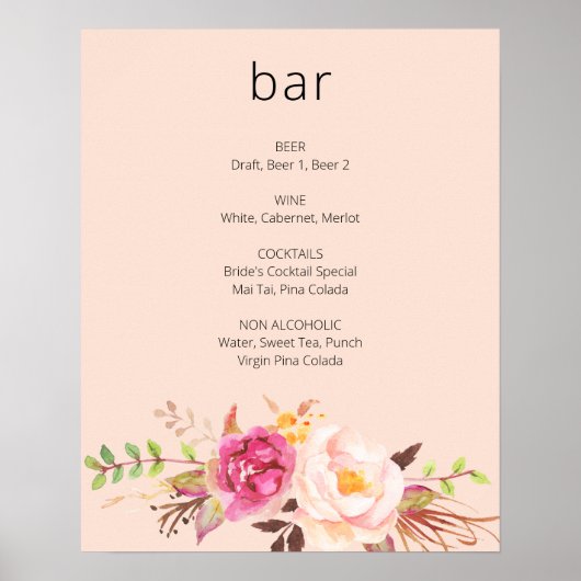 Roze Blush Blooming Floral Bar - Roze Poster (Voorkant)