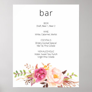 Roze Blush Blooming Floral Bar — White Poster