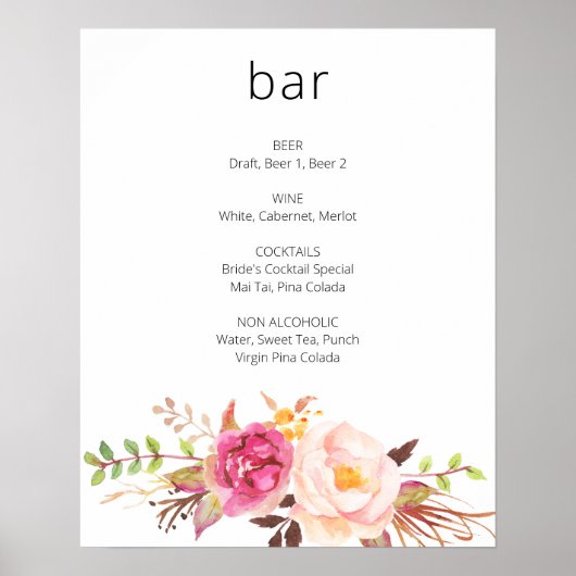 Roze Blush Blooming Floral Bar — White Poster (Voorkant)
