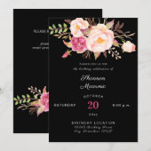 Roze Blush Blooming Floral Birthday - zwart Kaart (Voorkant / Achterkant)