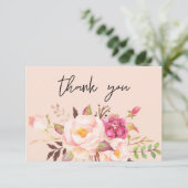 Roze Blush Blooming Floral - Roze Bedankkaart (Staand voorkant)