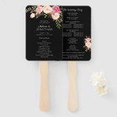 Roze blush Blooming Floral Wedding Program Black Handwaaier (Voorkant en achterkant)