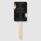 Roze blush Blooming Floral Wedding Program Black Handwaaier (Achterkant)