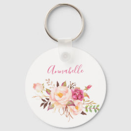 Roze Blush Blooming Floral - Wit Sleutelhanger