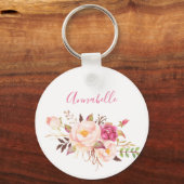 Roze Blush Blooming Floral - Wit Sleutelhanger (Voorkant)