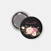 Roze Blush Blooming Floral - zwart Magneet (Voorkant / Achterkant)