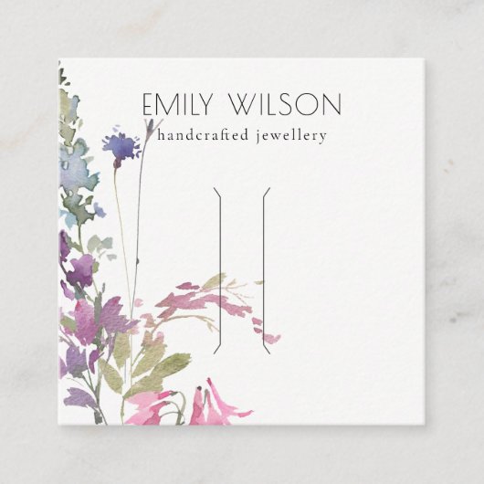 Roze Blush Blue Bell Flora Bunch Hair Clip Display Vierkante Visitekaartje (Voorkant)