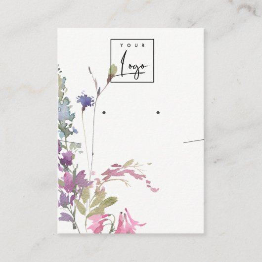 Roze blush Blue Bell Floral Bunch Earring Ketting Visitekaartje (Voorkant)