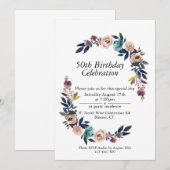 Roze Blush Blue Boho  50ste Verjaardag Kaart (Voorkant / Achterkant)