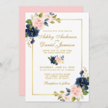 Roze Blush Blue Floral Elegant Wedding Gold