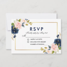 Roze Blush Blue Floral Wedding RSVP