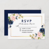 Roze Blush Blue Floral Wedding RSVP (Voorkant / Achterkant)